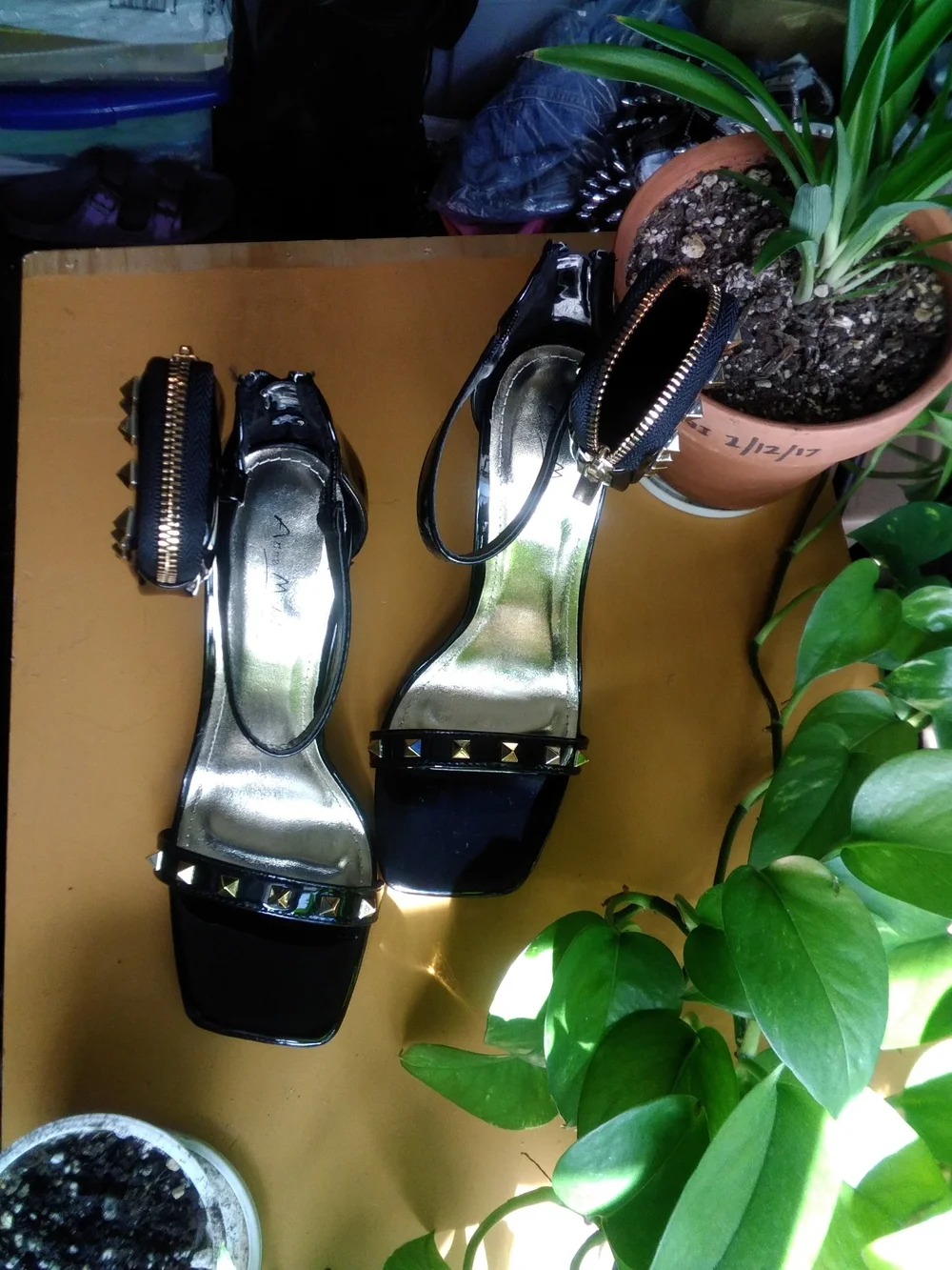 Ann Michell Black Patent Studded Ankle-Strap Heels NWOB